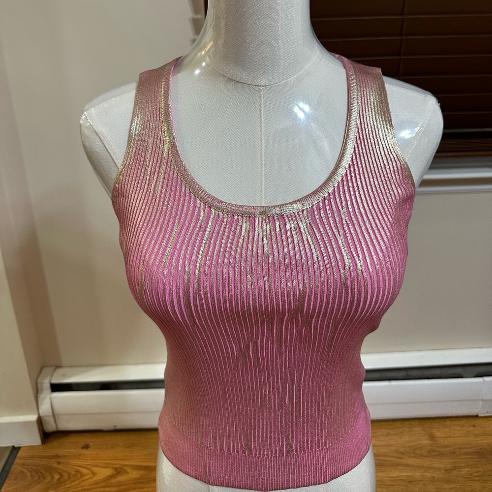 Pink and Gold Striped Tank Top